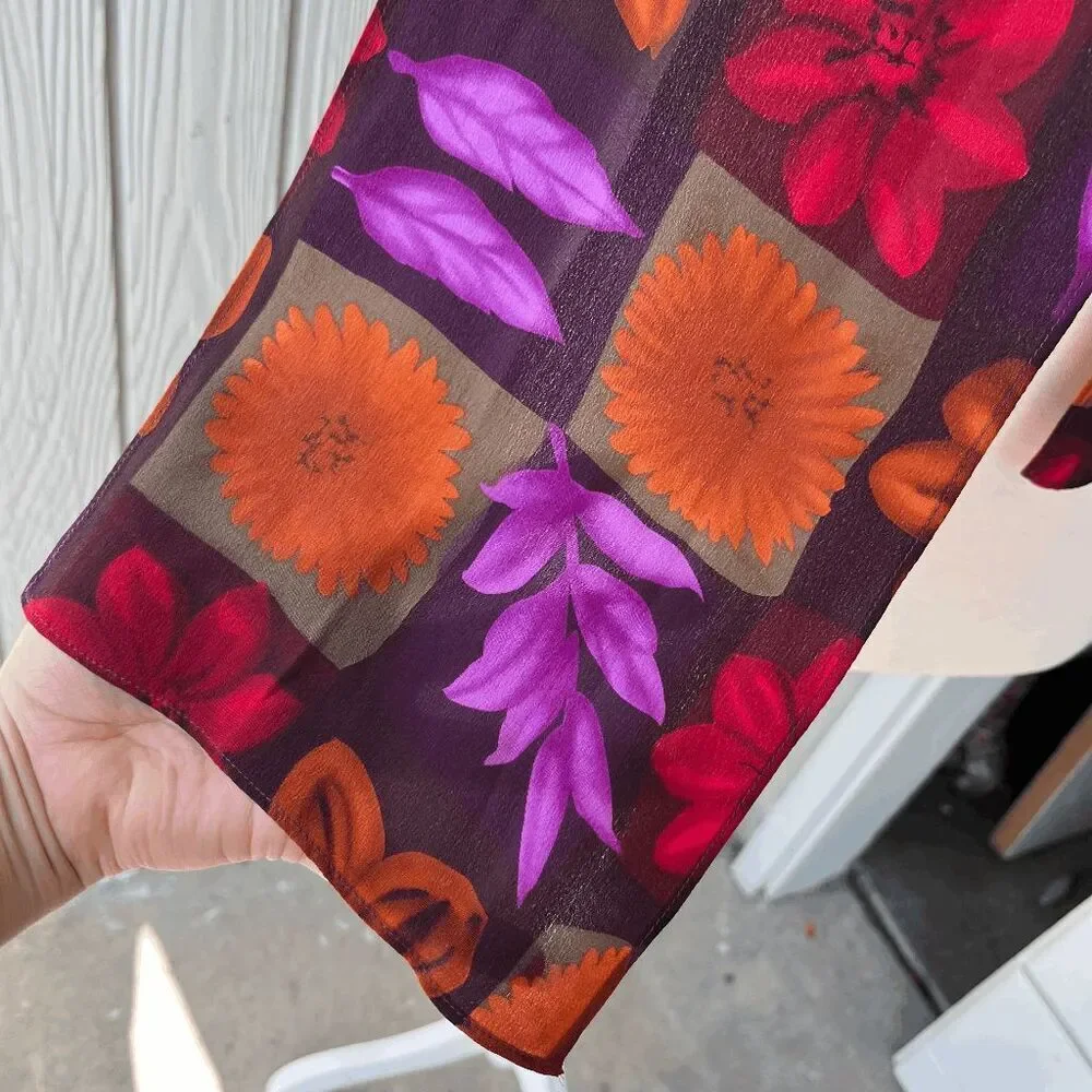 Vintage 90s Travis Ayers Silk Scarf – Bold Floral Print Retro Accessory